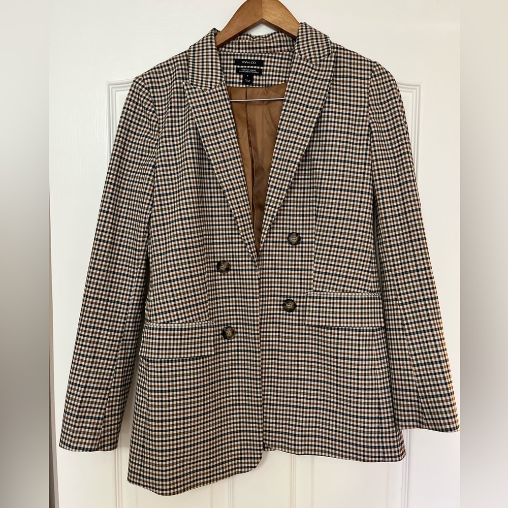 RW&CO. Green and Brown Checkered Blazer